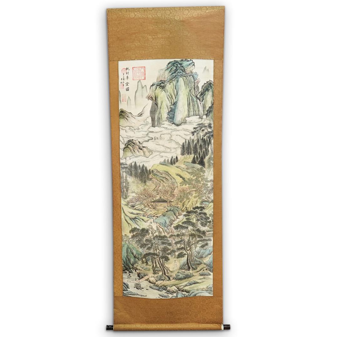 Antique Chinese Watercolor Landscape Scroll (1 of 3)