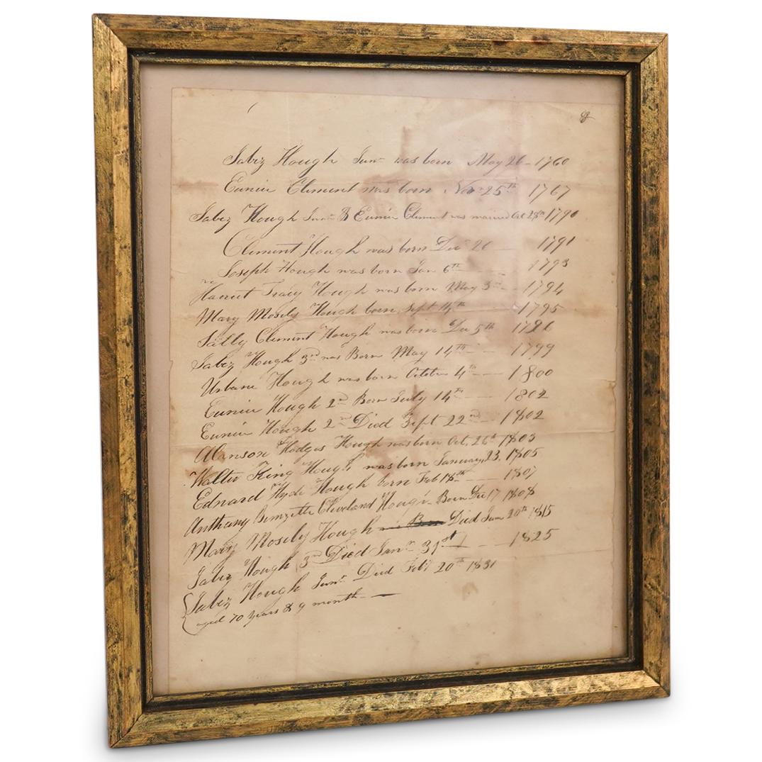 Framed Original Family Birth Records (1 of 3)