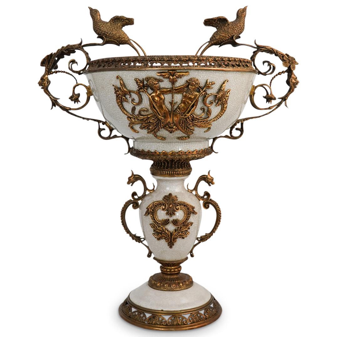 Large Bronze and Porcelain Centerpiece Vase (1 of 8)