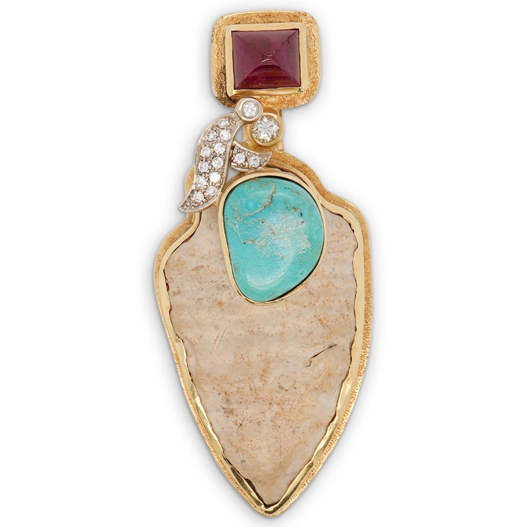 Designer 18k Gold, Arrowhead and Precious Stone Pendant (1 of 3)