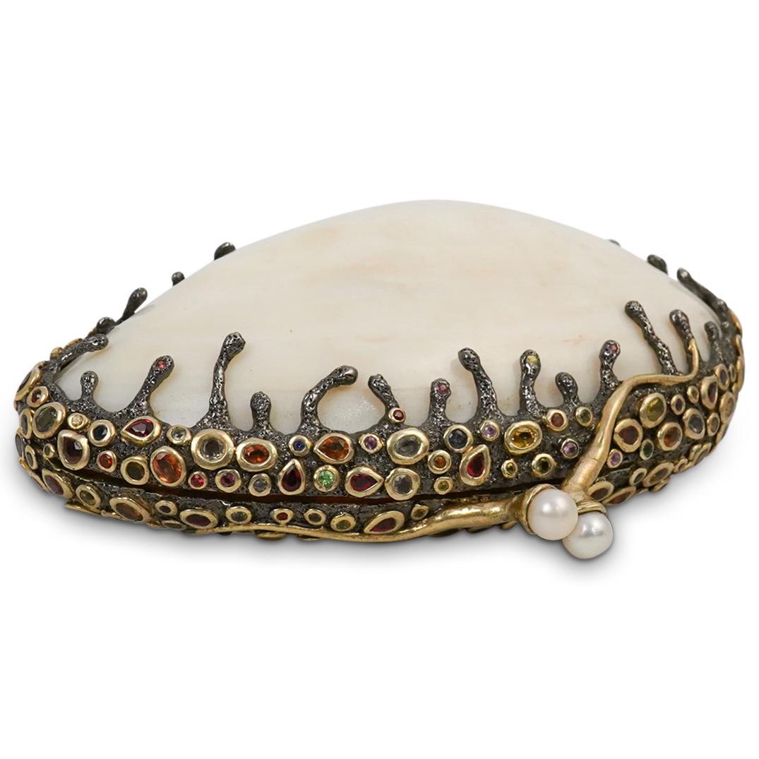 Designer Vermeil Silver and Precious Stone Shell Purse (1 of 8)