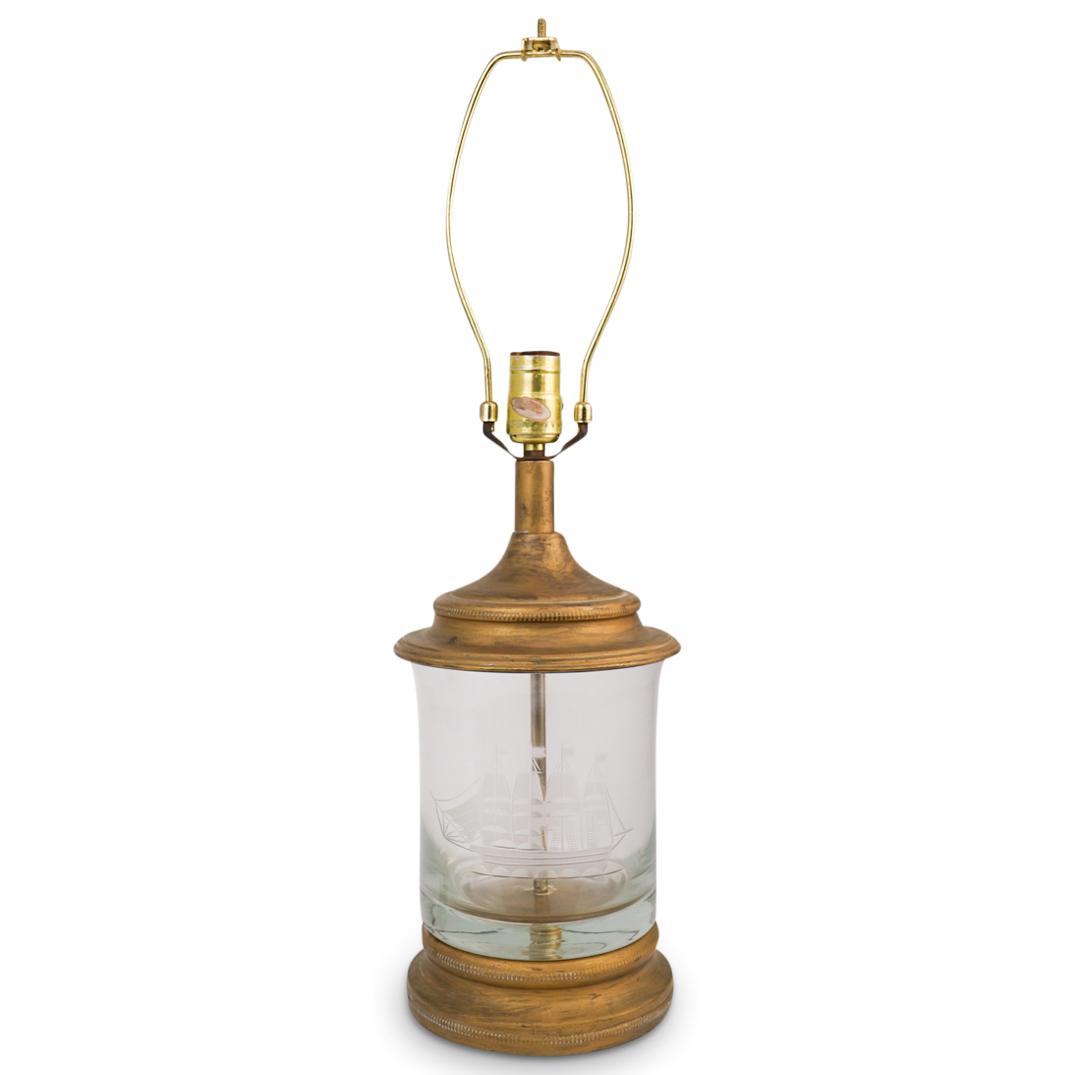Nautical Brass & Etched Glass Lamp (1 of 4)