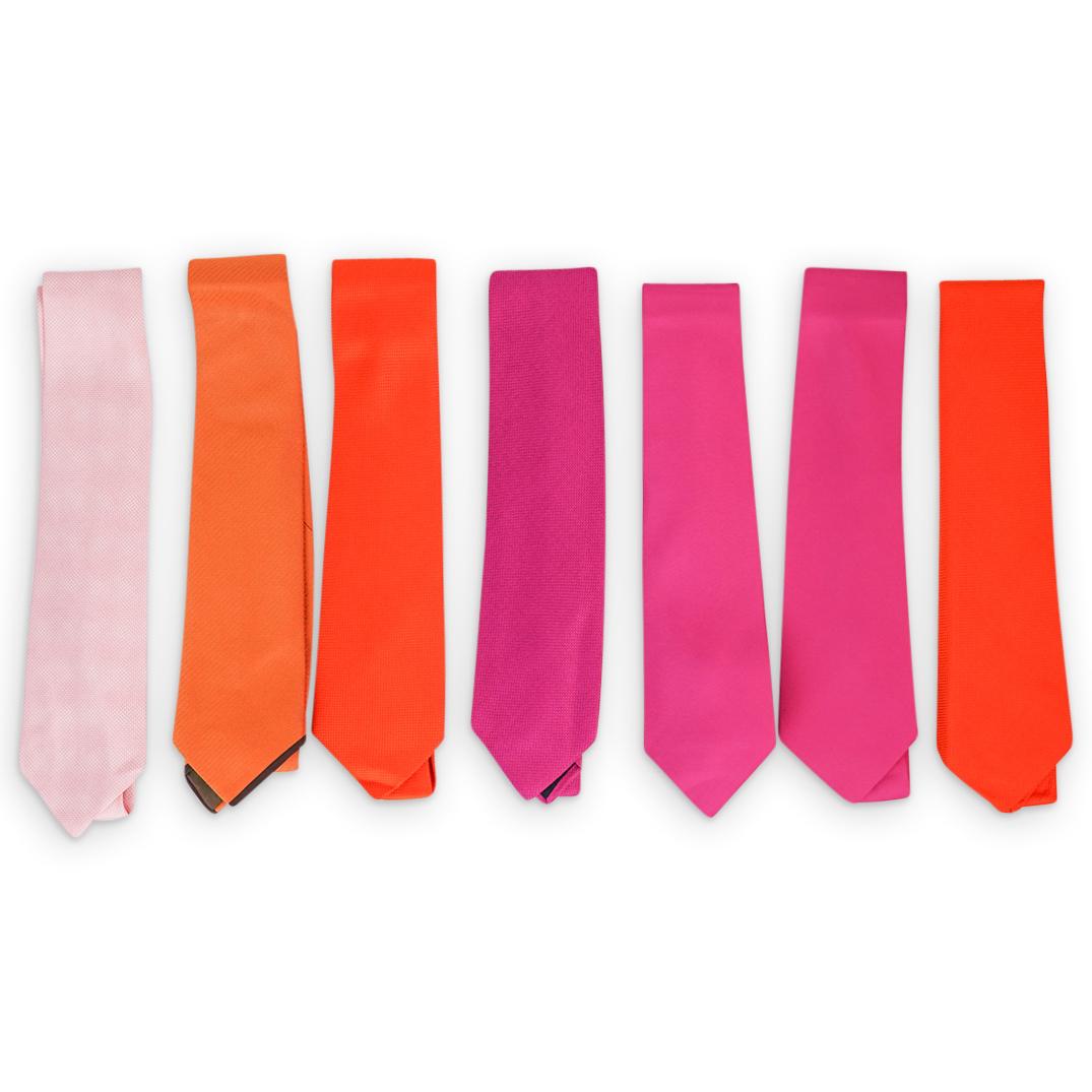 (7 Pcs) Hermes Silk Necktie Group - Orange & Magenta (1 of 8)