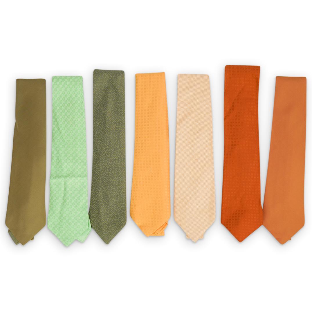 (7 Pcs) Hermes Silk Necktie Group - Yellow, Bronze and (1 of 7)