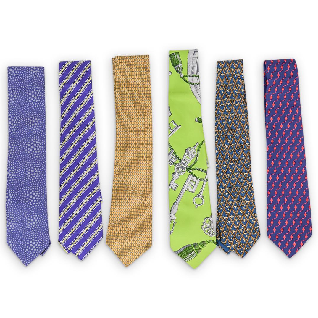 (6 Pcs) Hermes Silk Necktie Group - Assorted Pattern (1 of 6)