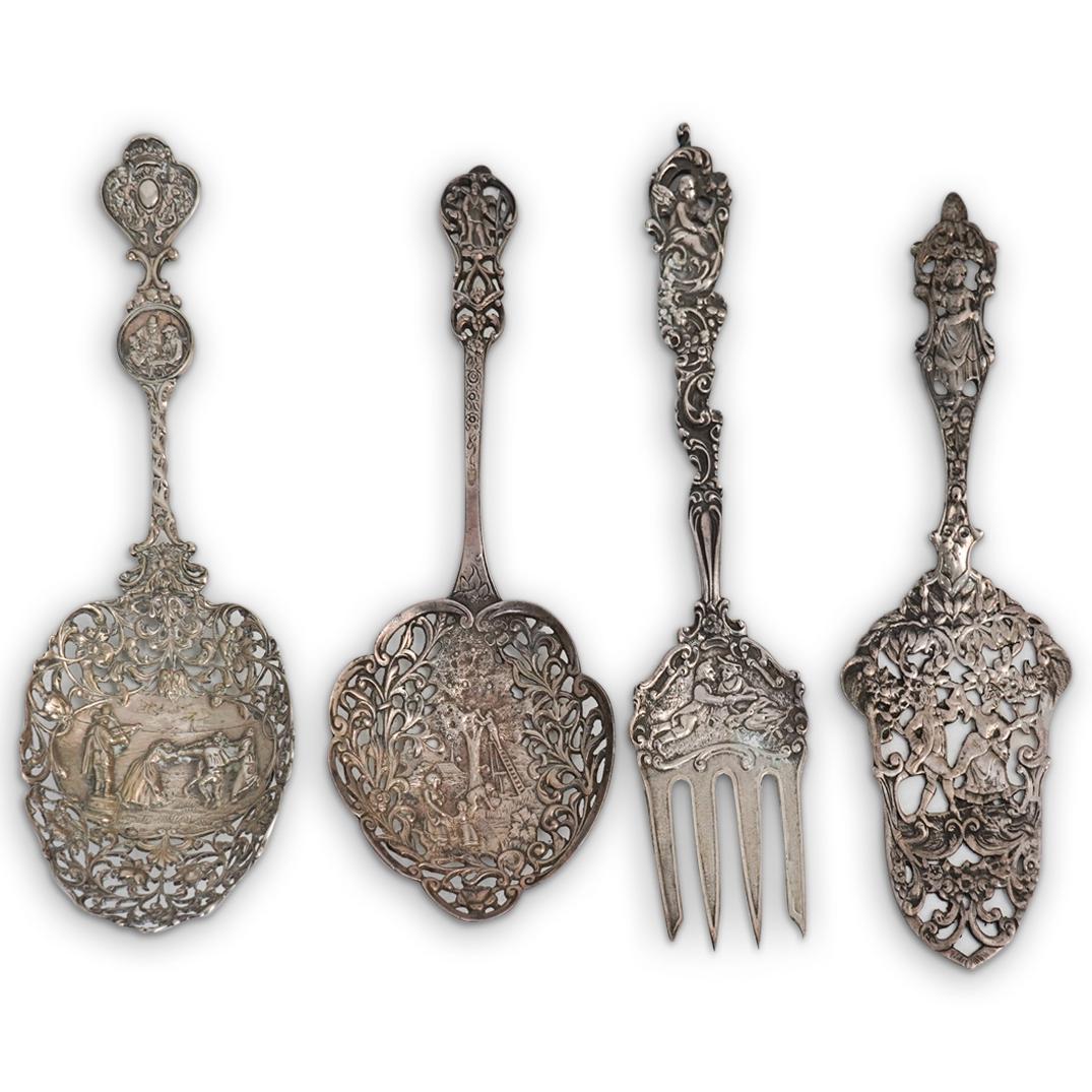 (4Pc) Figural Open Work Sterling Flatware (1 of 6)