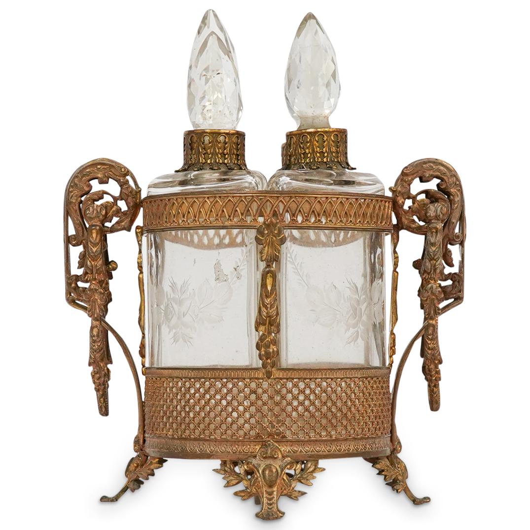 Antique French Glass & Filigree Ormolu Vanity Set (1 of 8)