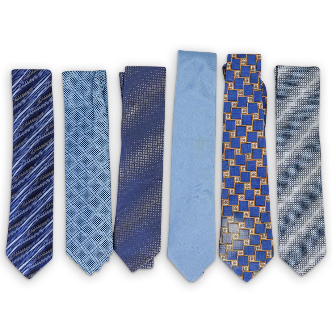 (6 Pcs) Lanvin Silk Necktie Group - Blue Pattern (1 of 8)