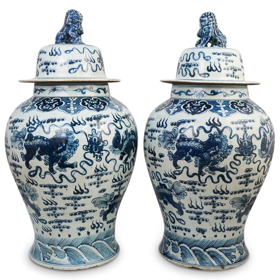 Pair Of Chinese Blue & White Porcelain Ginger Jars (1 of 8)
