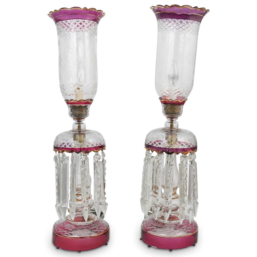 Pair Of Antique Crystal Luster Lamps (1 of 5)