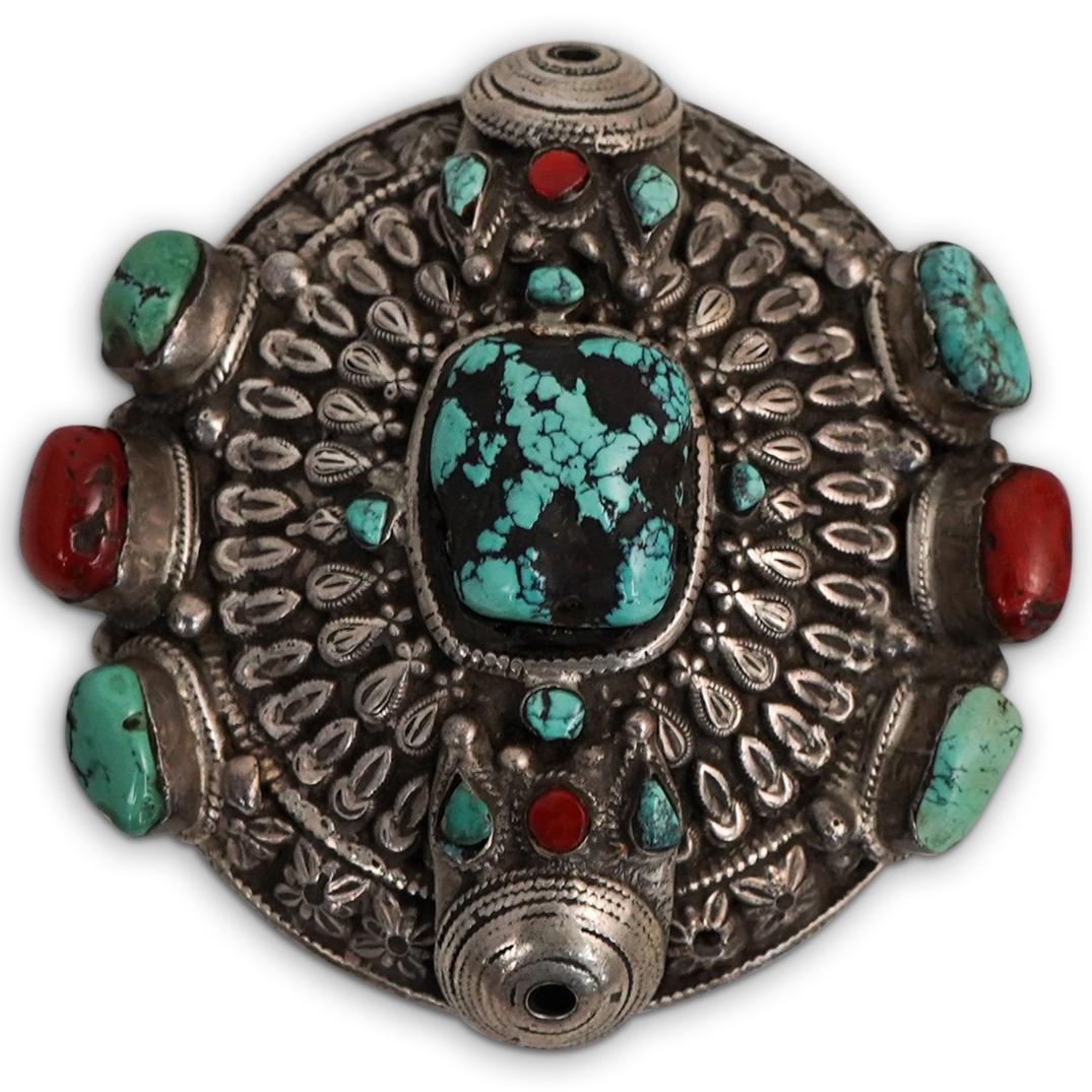 Antique Tibetan Silver, Coral and Turquoise Ornament (1 of 3)