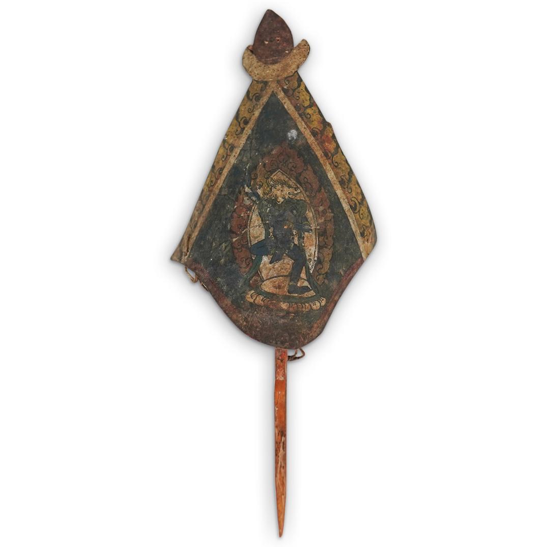 Antique Tibetan Painted Leather Prayer Flag (1 of 3)