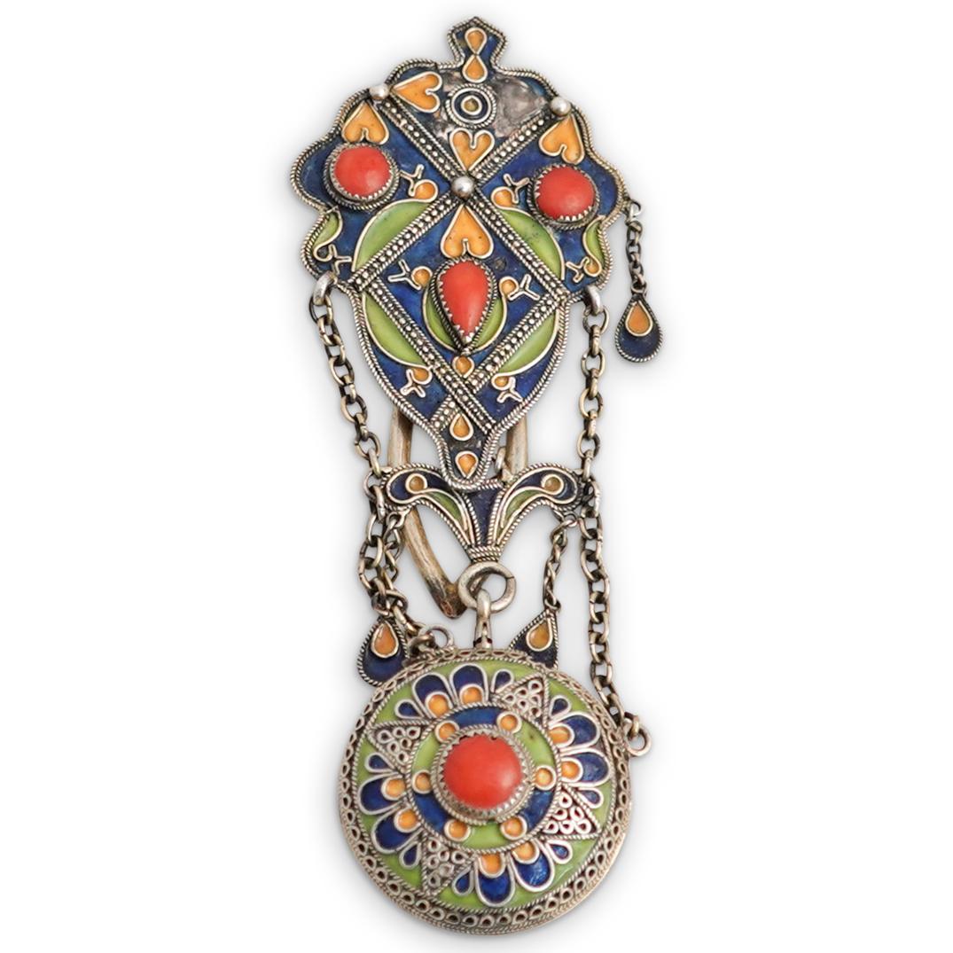 Uzbekistan Sterling Silver Enamel and Red Coral Pocket (1 of 4)