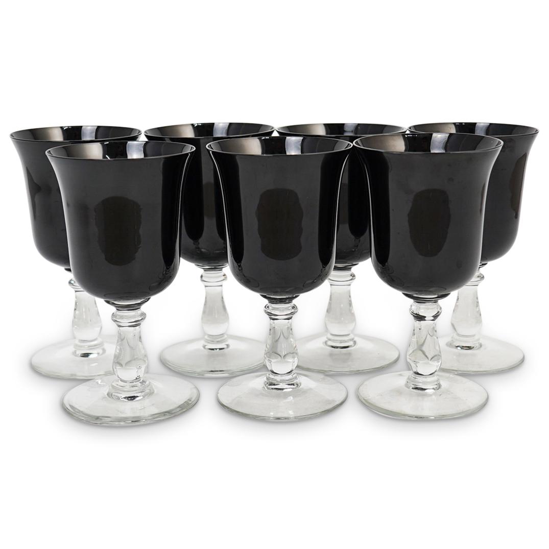 (17Pc) Murano Black Glass Stemware (1 of 6)