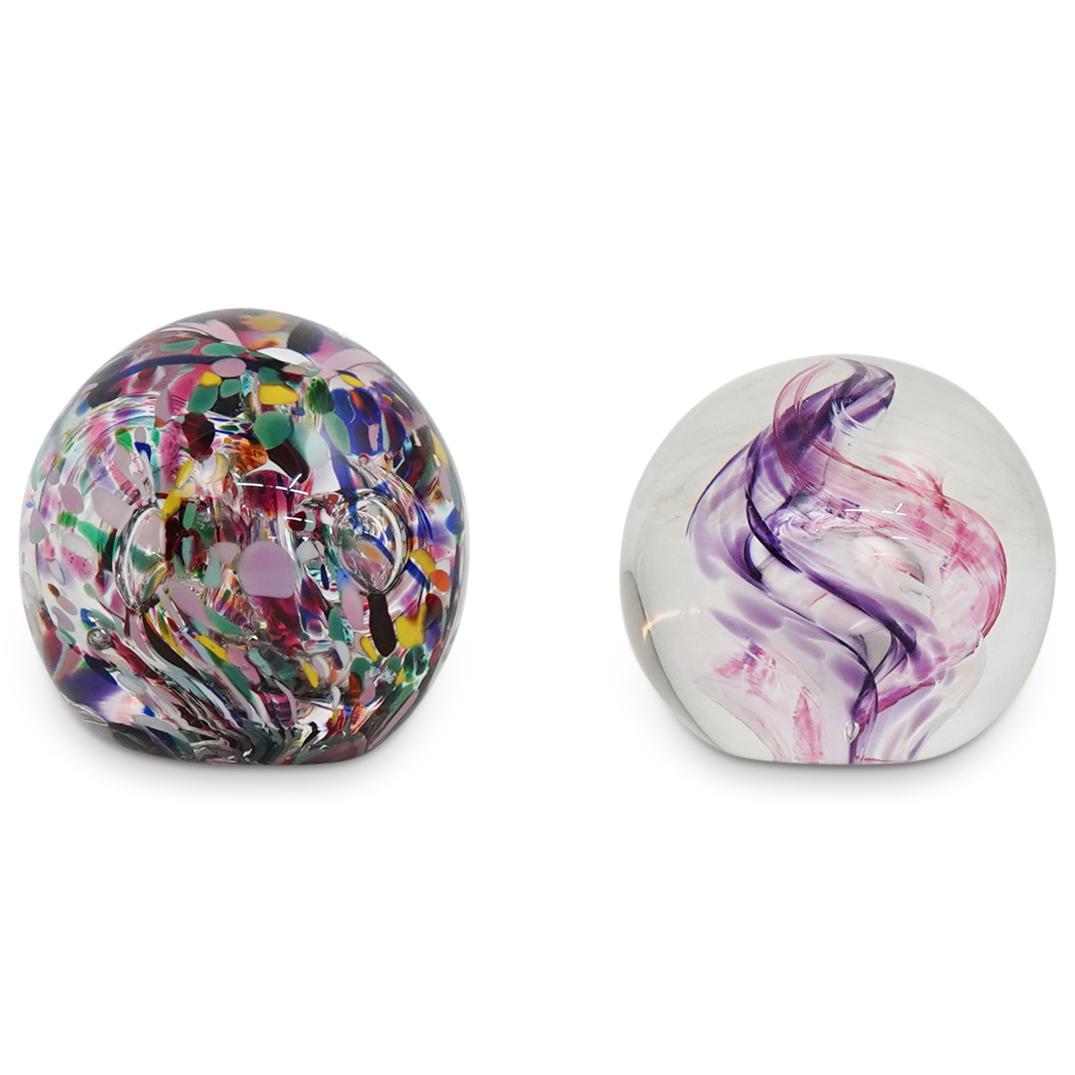(2 Pc) Art Glass Paperweights Set (1 of 9)