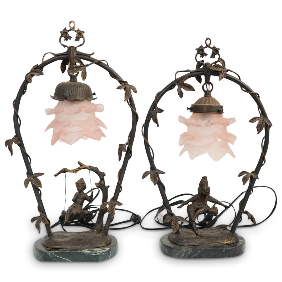 (2 Pc) Pair of Art Nouveau Lamps Andrea by Sadek (1 of 5)