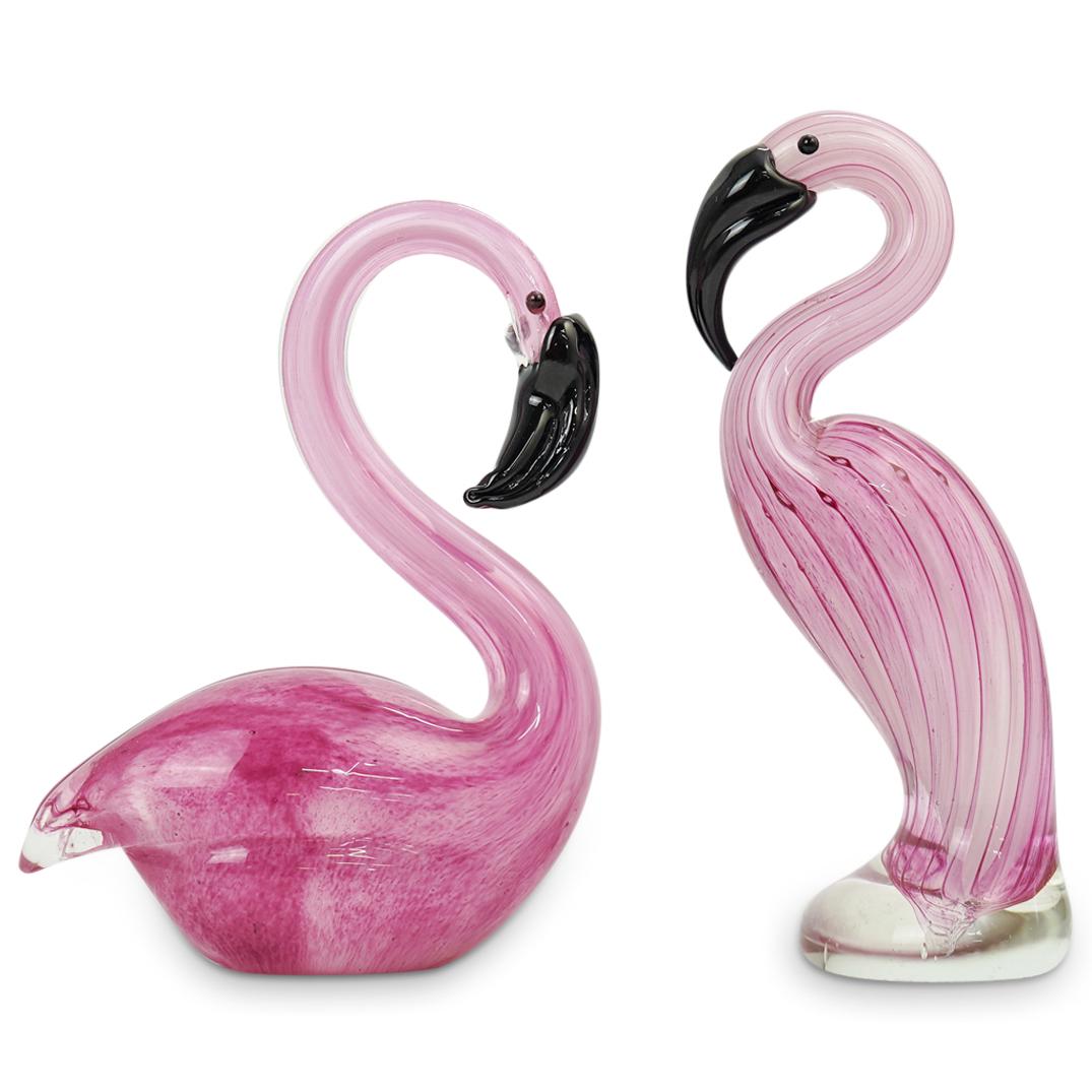 (2 Pc) Mid Century Murano Art Glass Flamingo Figurines (1 of 4)