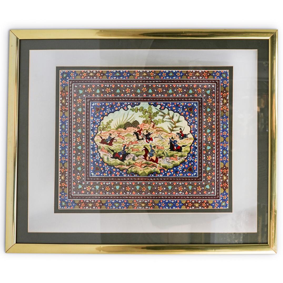 Framed Persian Hunting Scene Painting (1 of 2)