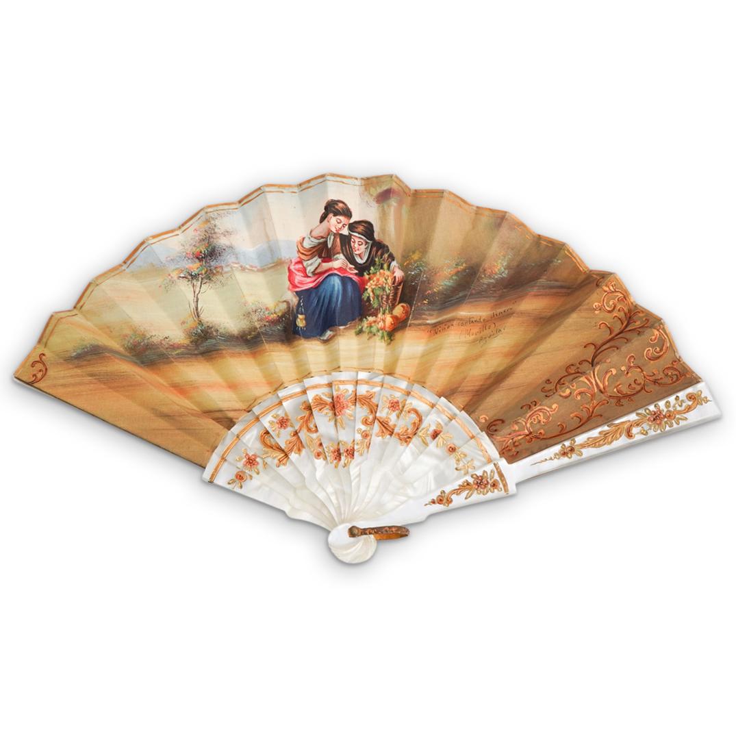 Spanish Mother of Pearl Hand Painted Fan (1 of 5)