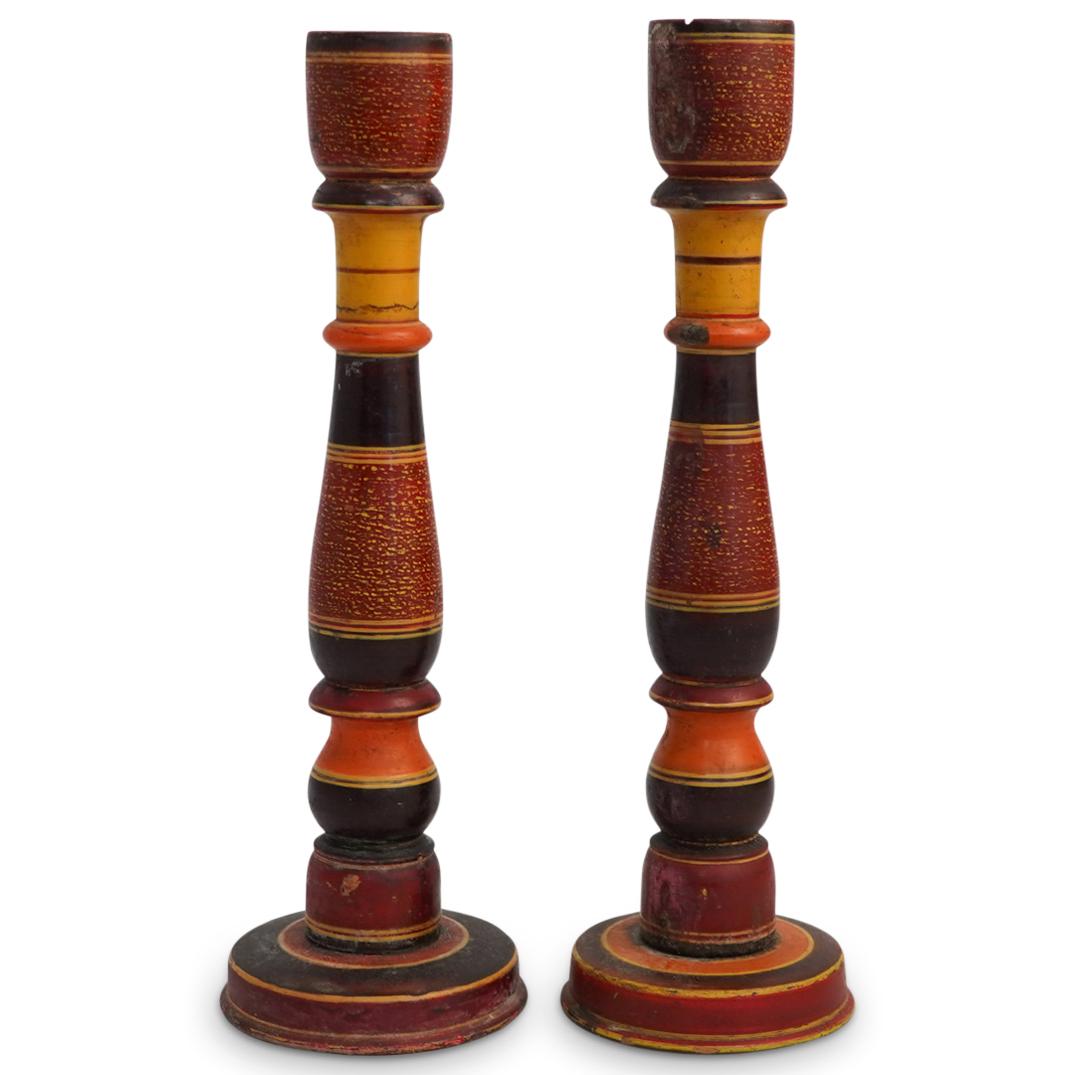 Polychrome Turned Wood Candle Sticks (1 of 5)