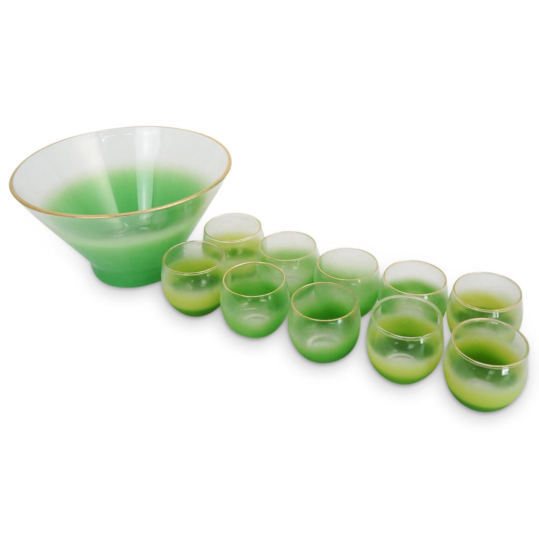 (11 Pcs) Vintage Blendo Glass Lime Green Punch Set (1 of 4)