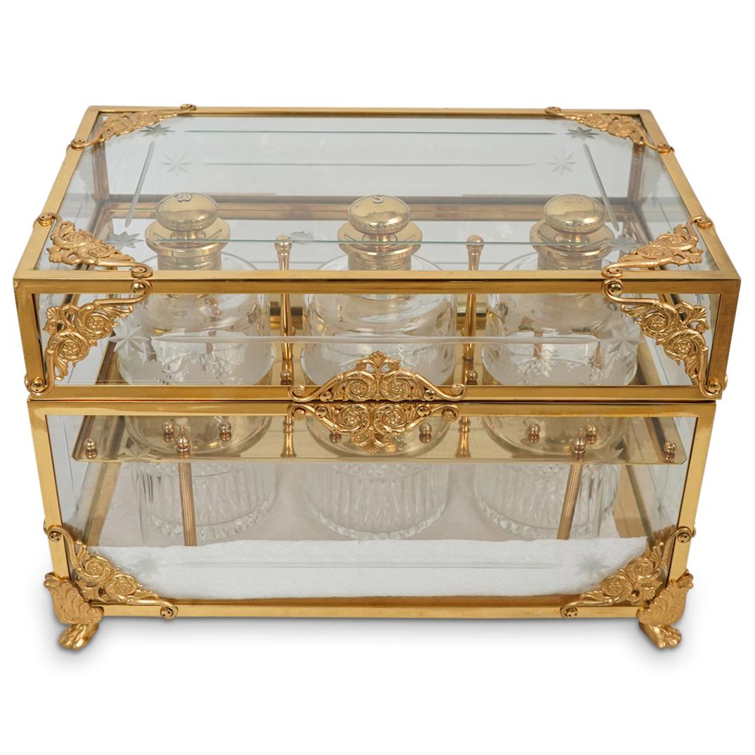 Vintage Bronze & Crystal Decanter Tantalus Set