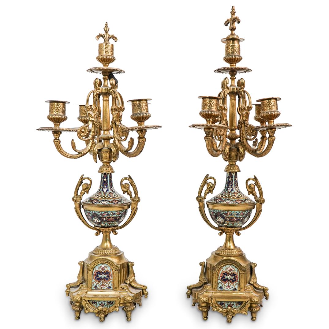 French Gilt Bronze Champleve Candelabras (1 of 7)