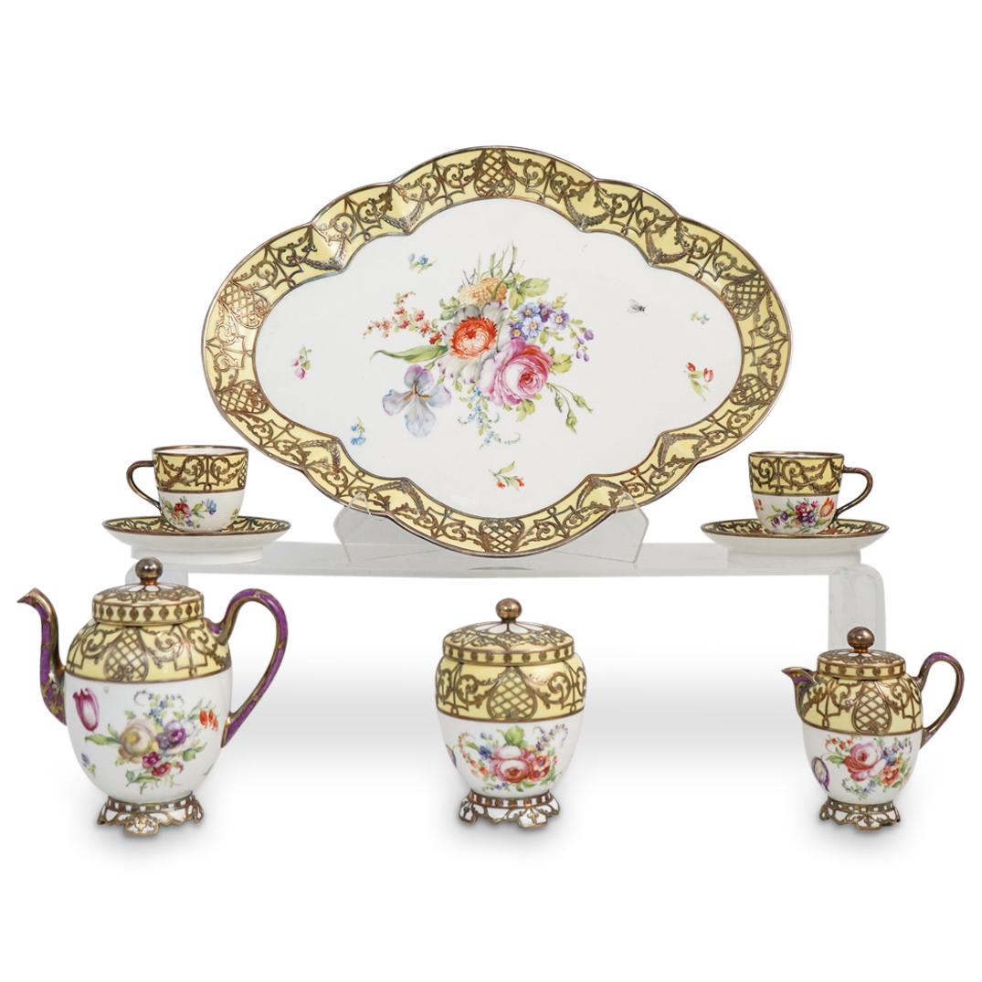 19th Cent. Austrian Silver Overlay Porcelain Tea (1 of 8)