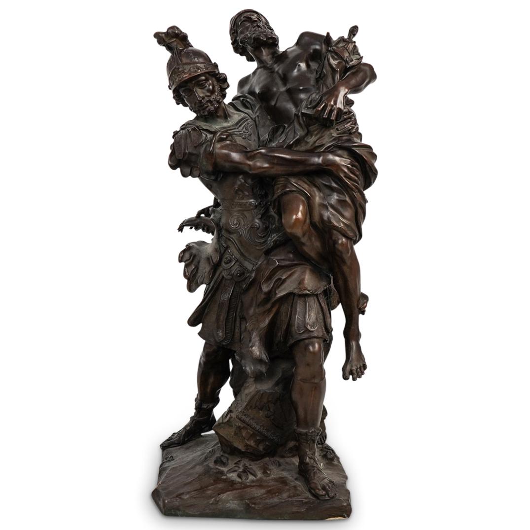 After Pierre Lepautre (French, 1660-1744) "Aeneas: DESCRIPTION: After Pierre Lepautre (French, 1660-1744) Patinated bronze figural group depicting Aeneas carrying his father Anchises. Features intricately cast figural details with naturalistic element