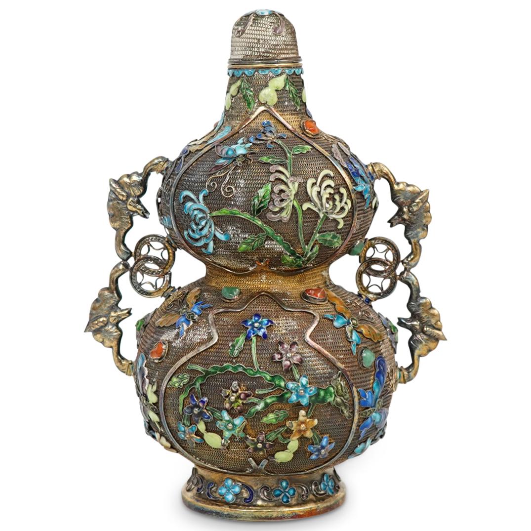 Antique Chinese Silver and Enamel Double Guard Bottle (1 of 10)