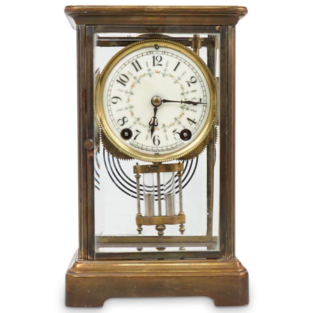 "New Haven Clock Co." Brass & Glass Mantle Clock (1 of 8)
