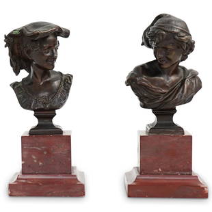 Pair Of Jean-Baptiste Carpeaux (French,1827 - 1875): DESCRIPTION: Two french bronzes by Jean Baptiste Carpeaux (French,1827 - 1875) titled "La Rieuse Neapolitaine" fitted atop marble bases. Signed & Stamped "Propriete Carpeaux". CIRCA: Late 19th Century