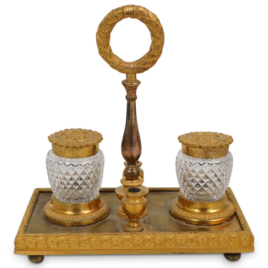 Antique Gilt Bronze and Glass Inkwell (1 of 7)