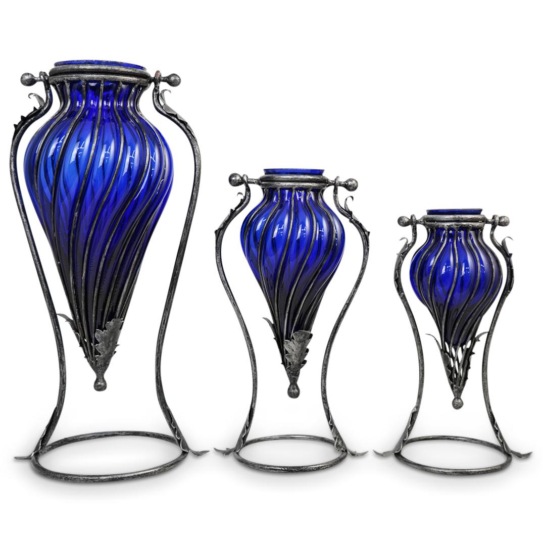 (3 Pc) Moroccan Glass Lantern Vases (1 of 4)