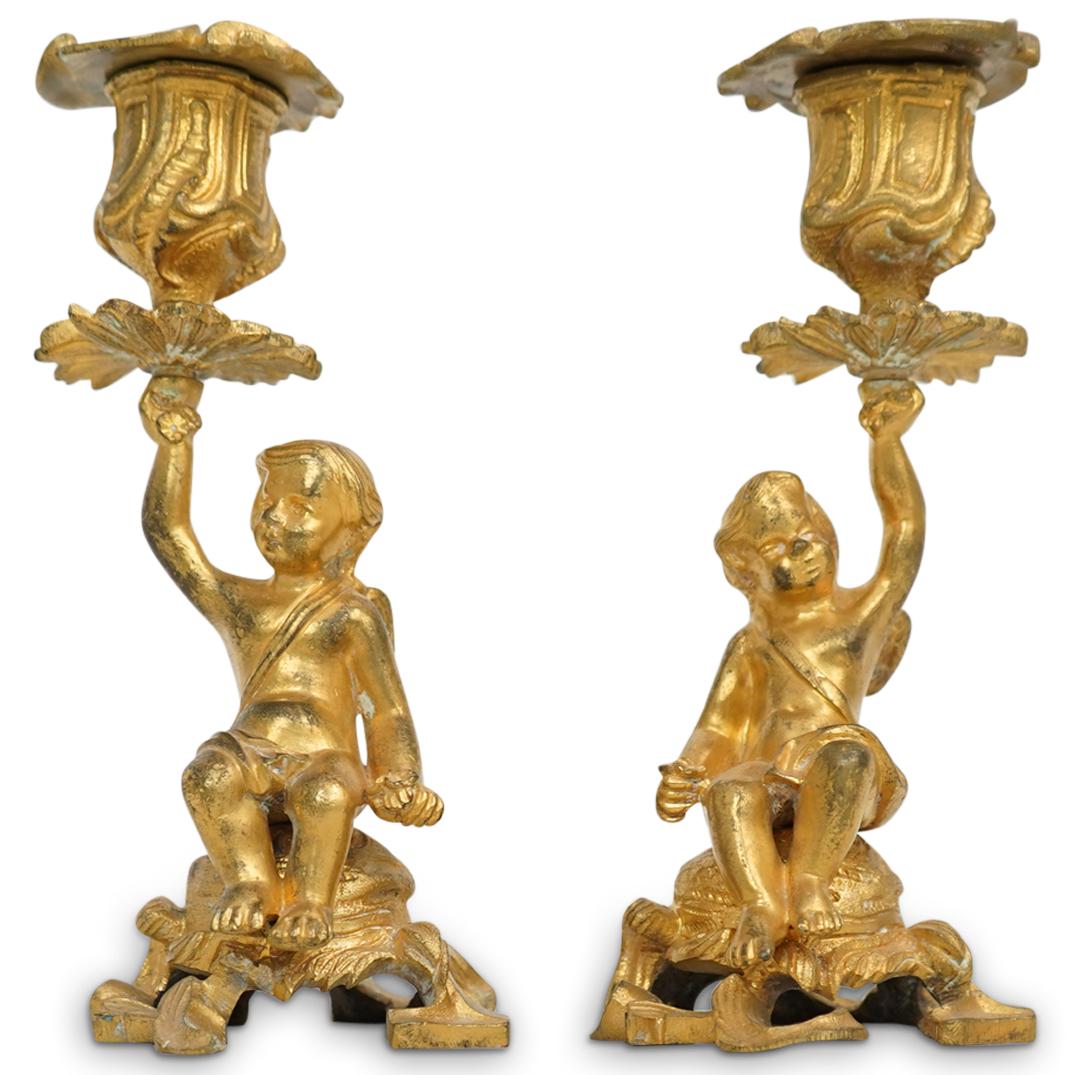 Pair of Bronze Cherub Candlesticks (1 of 6)