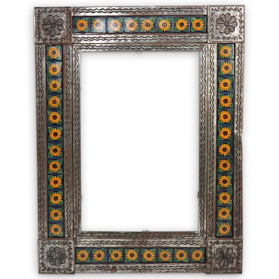 Mexican Metal & Ceramic Floral Tile Wall Mirror (1 of 5)