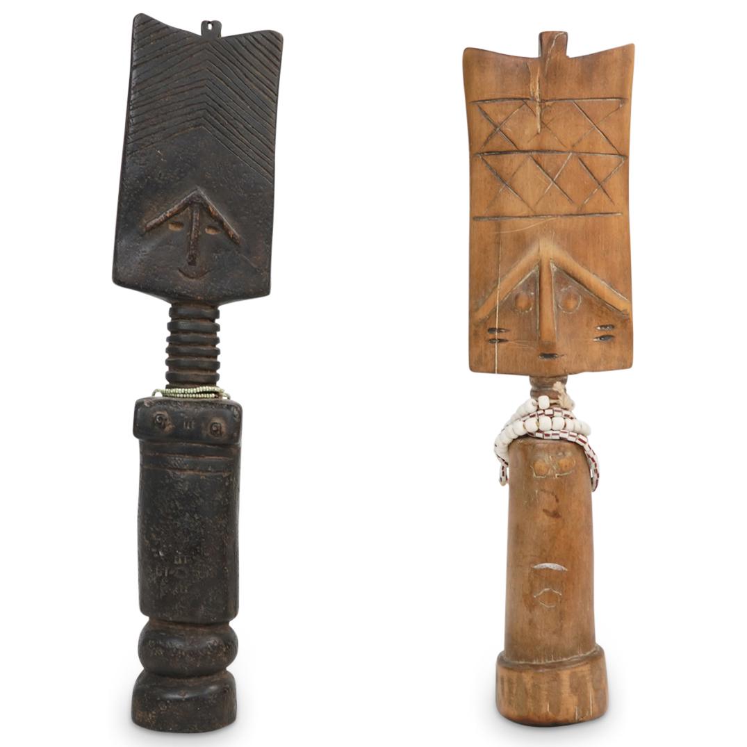 Antique African "Ere Ibeji" Carved Wood Twin Figures: DESCRIPTION: Pair of Antique African "Ere Ibeji" Carved Wood Twin Figures decorated with beaded accents. CIRCA: 19th/20th Cent. ORIGIN: African DIMENSIONS: H: 12" CONDITION: Great condition. See lot d