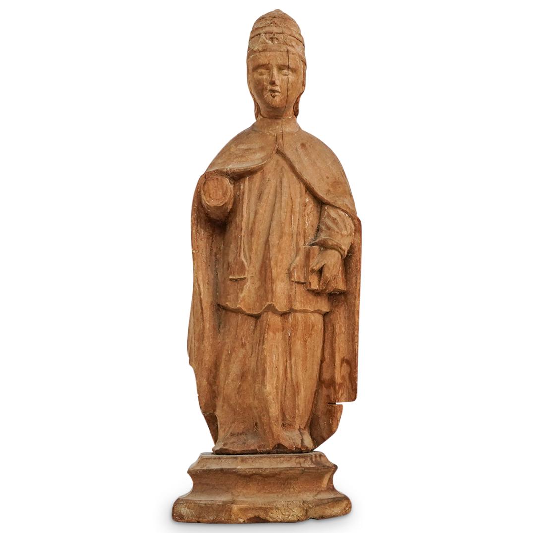 Antique Carved Wood Saint Statue (1 of 7)