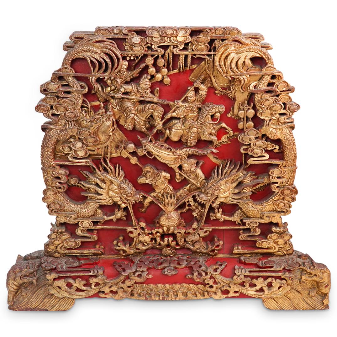 Antique Chinese Wood Carved Plaque (1 of 8)