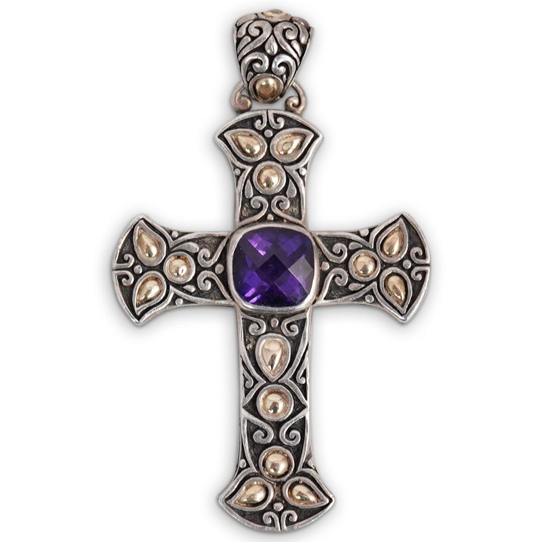 BJC Sterling & 18k Gold Cross Pendant w/ Amethyst (1 of 2)