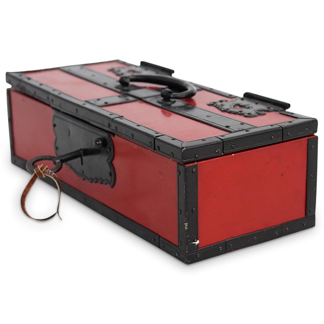 Oriental Metal and Red Lacquered Box (1 of 8)