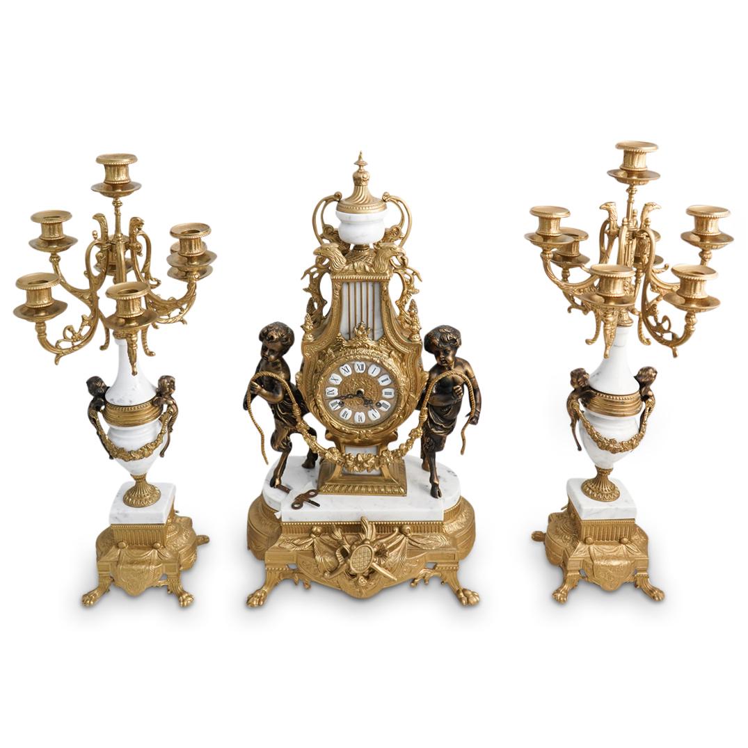 (3 Pc) Italian Lancini Gilt Bronze Garniture Set (1 of 20)
