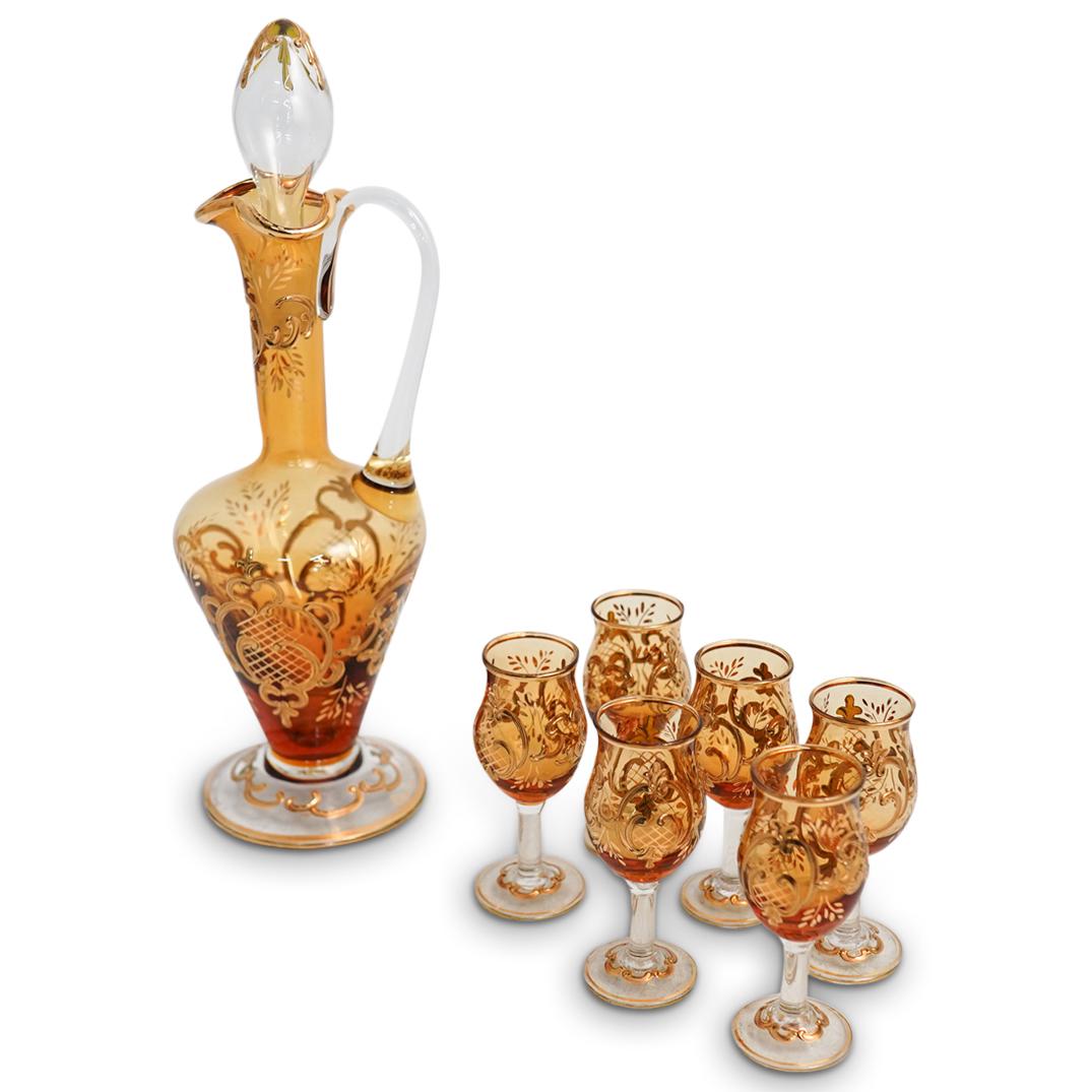 (7Pc) Czechoslovakian Glass Liquor Set (1 of 10)