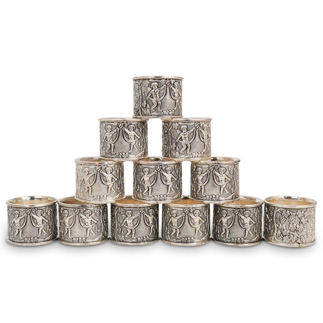 (12Pc) Silver Plated Cherub & Grape Vine Napkin Rings (1 of 3)
