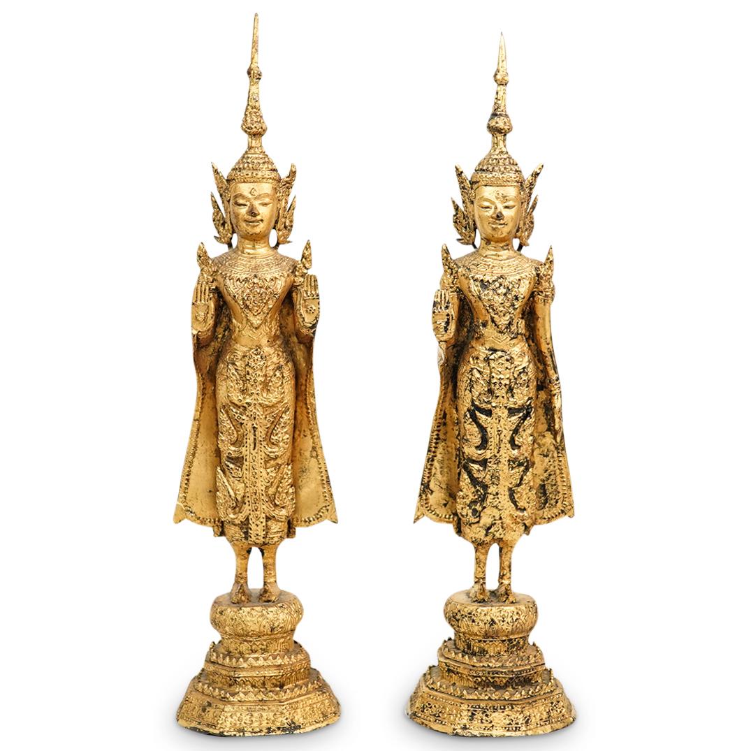 Pair of Gilt Metal Thai Buddha Statues (1 of 9)