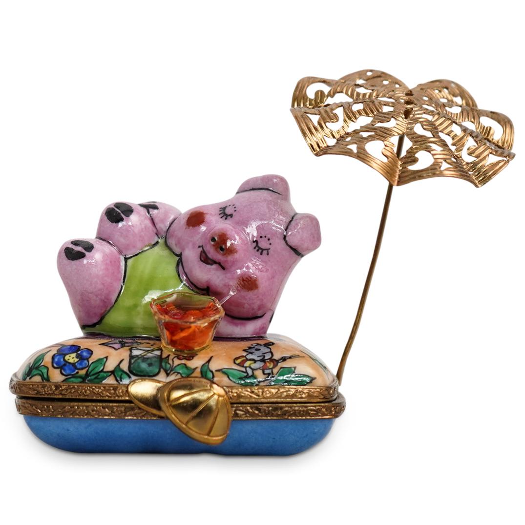 Limoges La Gloriette "Pig under Parasol" Trinket Box (1 of 5)
