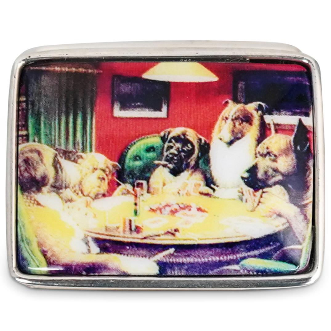 Sterling Silver "Dogs Playing Poker" Pill Box (1 of 3)