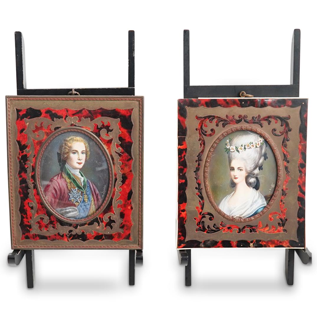 (2 Pc) Antique French Signed Miniature Portrait (1 of 4)