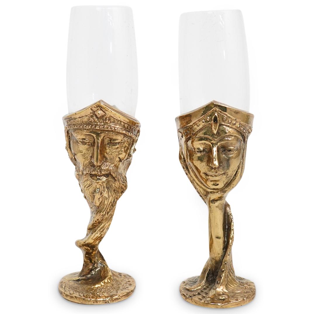 (2 Pc) Vintage Hammered Copper Artist Made Goblets (1 of 4)