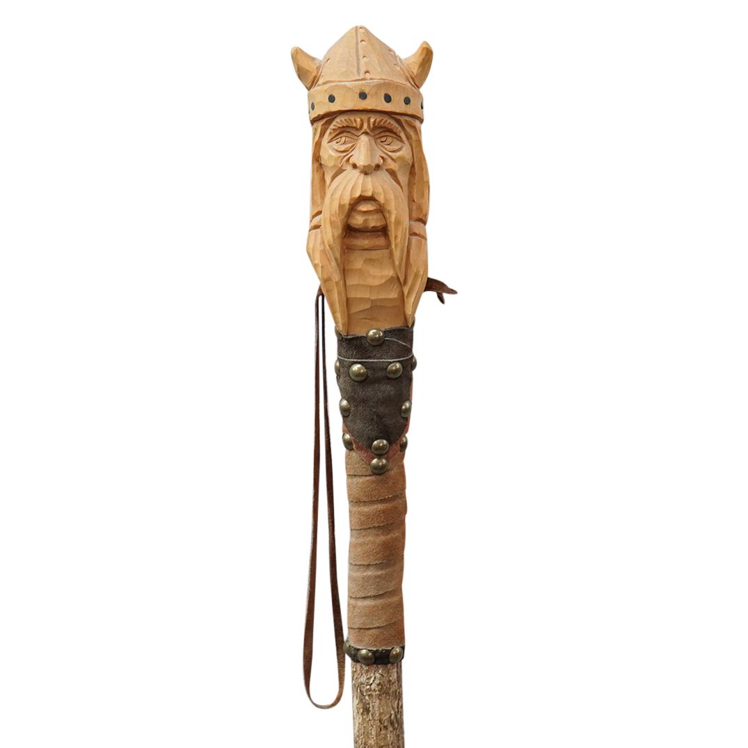 Folk Art Viking Head Walking Stick (1 of 7)